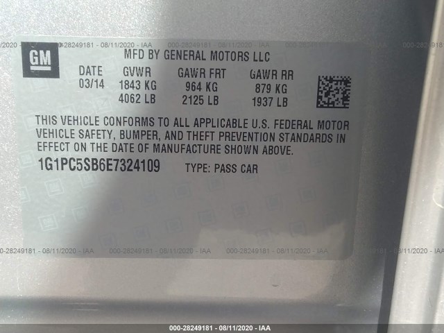 Photo 8 VIN: 1G1PC5SB6E7324109 - CHEVROLET CRUZE 