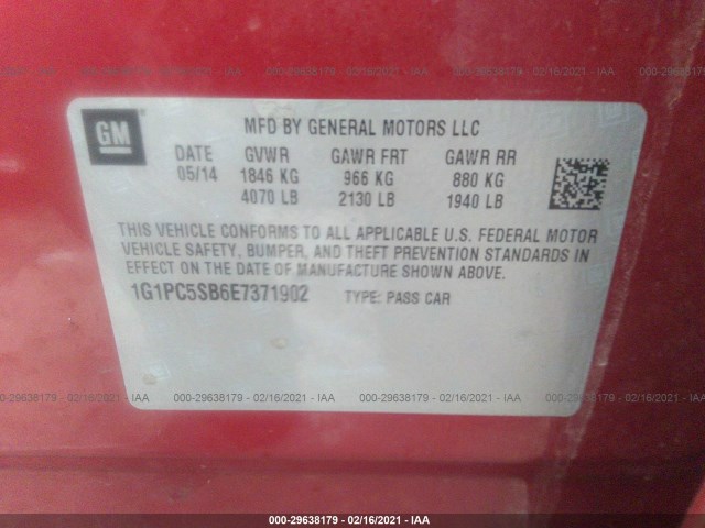 Photo 8 VIN: 1G1PC5SB6E7371902 - CHEVROLET CRUZE 