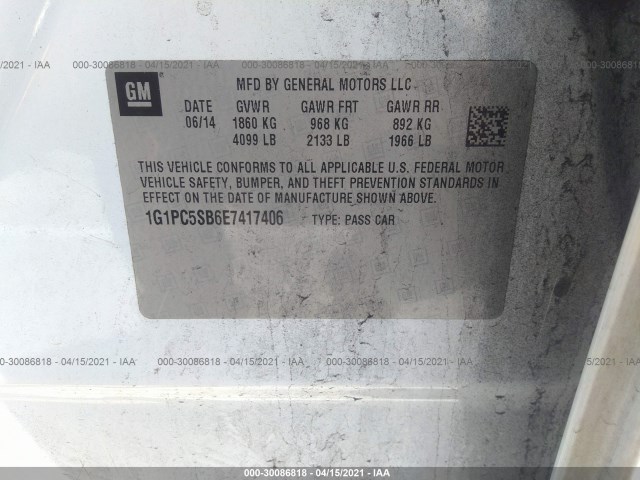 Photo 8 VIN: 1G1PC5SB6E7417406 - CHEVROLET CRUZE 