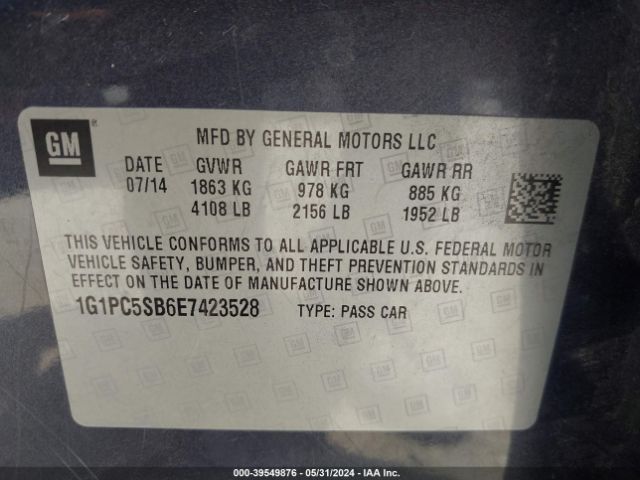 Photo 8 VIN: 1G1PC5SB6E7423528 - CHEVROLET CRUZE 