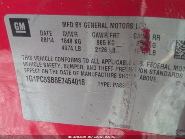 Photo 8 VIN: 1G1PC5SB6E7454018 - CHEVROLET CRUZE 