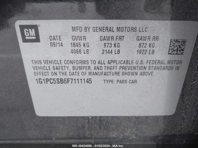 Photo 8 VIN: 1G1PC5SB6F7111145 - CHEVROLET CRUZE 