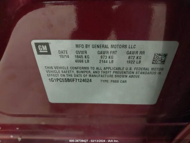 Photo 8 VIN: 1G1PC5SB6F7124624 - CHEVROLET CRUZE 