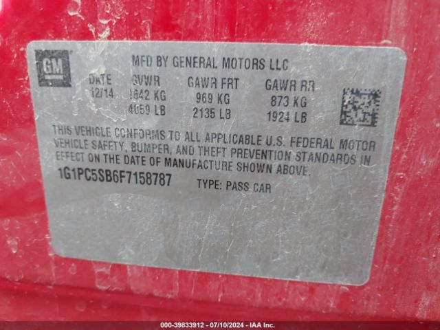 Photo 8 VIN: 1G1PC5SB6F7158787 - CHEVROLET CRUZE 