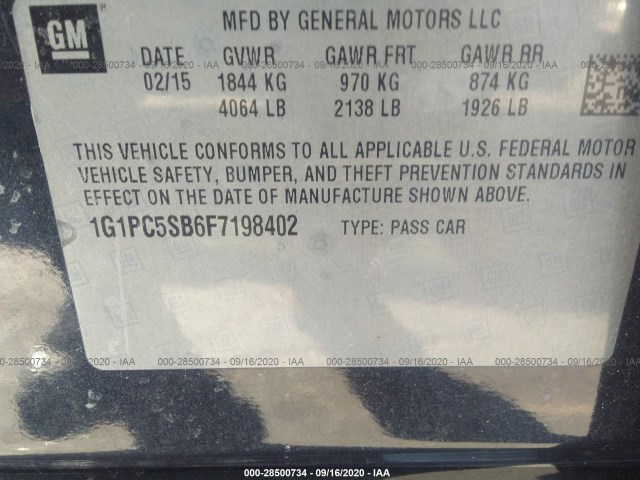 Photo 8 VIN: 1G1PC5SB6F7198402 - CHEVROLET CRUZE 