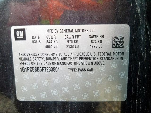 Photo 9 VIN: 1G1PC5SB6F7233861 - CHEVROLET CRUZE LT 