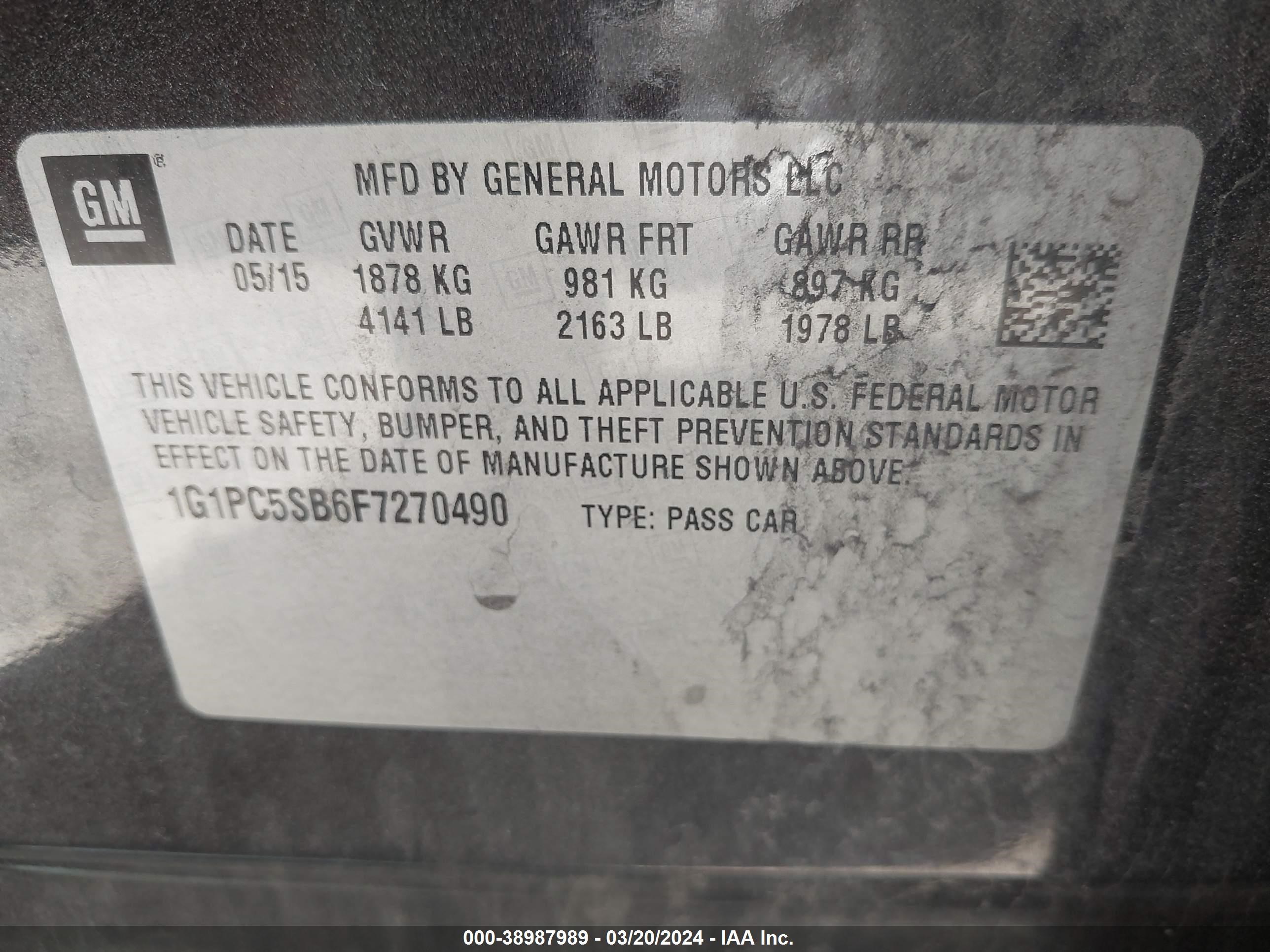 Photo 8 VIN: 1G1PC5SB6F7270490 - CHEVROLET CRUZE 