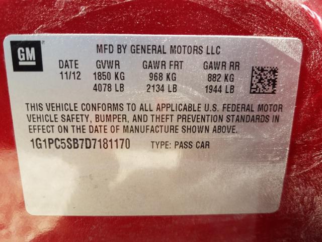 Photo 9 VIN: 1G1PC5SB7D7181170 - CHEVROLET CRUZE LT 