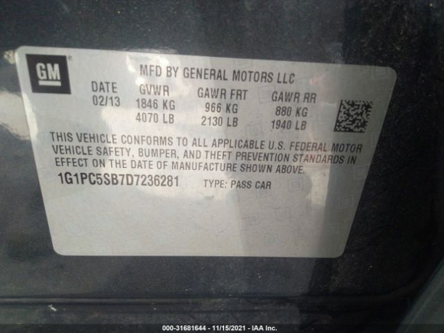 Photo 8 VIN: 1G1PC5SB7D7236281 - CHEVROLET CRUZE 