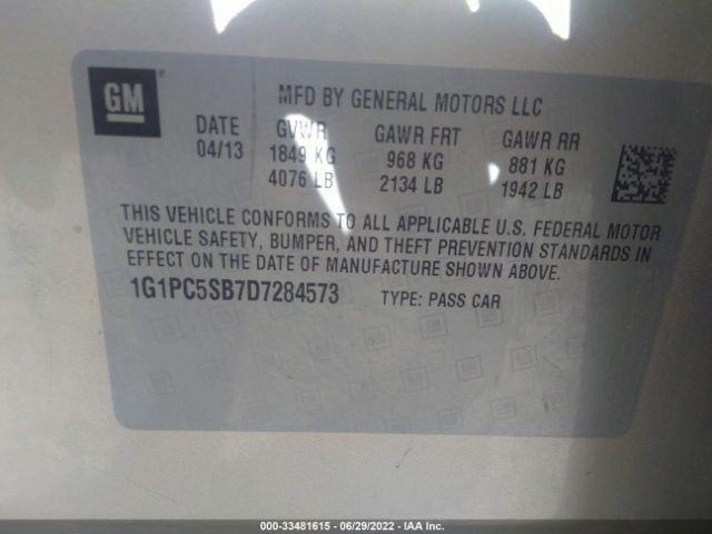 Photo 8 VIN: 1G1PC5SB7D7284573 - CHEVROLET CRUZE 