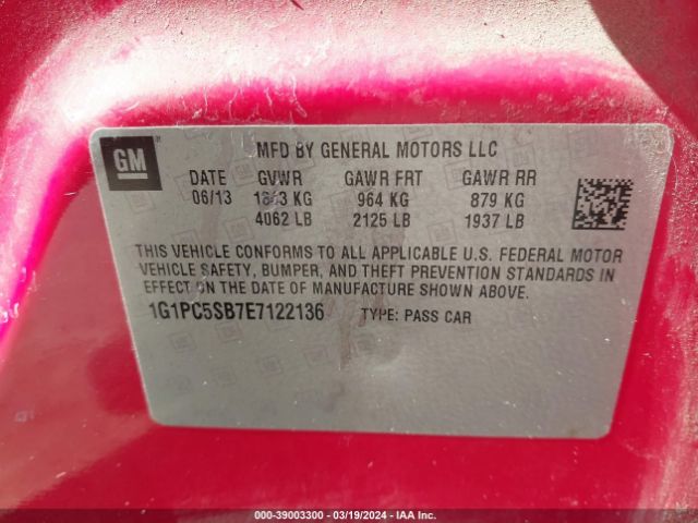 Photo 8 VIN: 1G1PC5SB7E7122136 - CHEVROLET CRUZE 