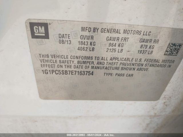 Photo 8 VIN: 1G1PC5SB7E7163754 - CHEVROLET CRUZE 