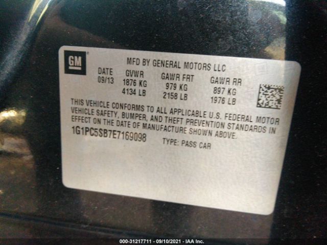 Photo 8 VIN: 1G1PC5SB7E7169098 - CHEVROLET CRUZE 