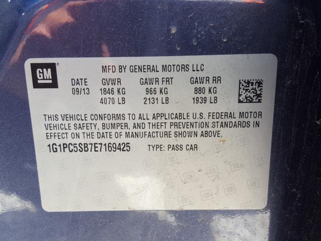 Photo 9 VIN: 1G1PC5SB7E7169425 - CHEVROLET CRUZE LT 