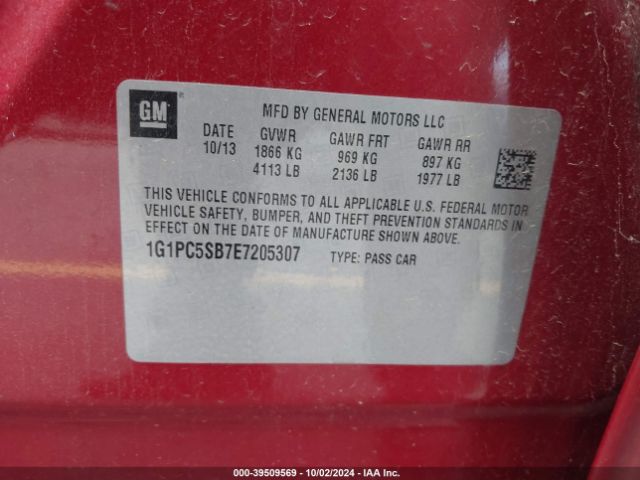 Photo 8 VIN: 1G1PC5SB7E7205307 - CHEVROLET CRUZE 