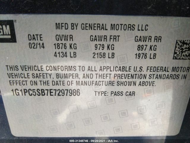 Photo 8 VIN: 1G1PC5SB7E7297986 - CHEVROLET CRUZE 