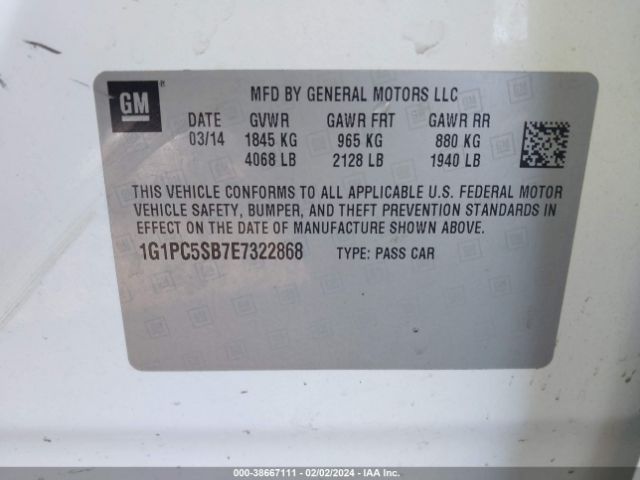 Photo 8 VIN: 1G1PC5SB7E7322868 - CHEVROLET CRUZE 