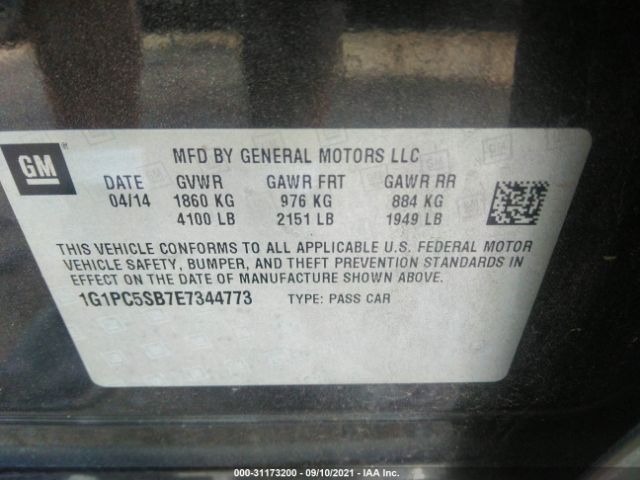 Photo 8 VIN: 1G1PC5SB7E7344773 - CHEVROLET CRUZE 