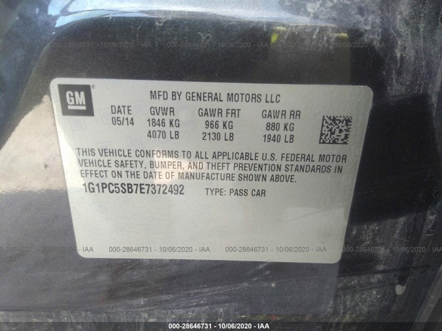 Photo 8 VIN: 1G1PC5SB7E7372492 - CHEVROLET CRUZE 