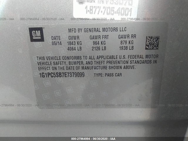 Photo 8 VIN: 1G1PC5SB7E7379099 - CHEVROLET CRUZE 