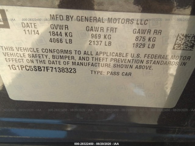 Photo 8 VIN: 1G1PC5SB7F7138323 - CHEVROLET CRUZE 