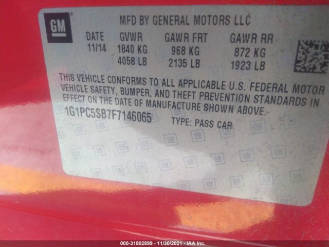 Photo 8 VIN: 1G1PC5SB7F7146065 - CHEVROLET CRUZE 