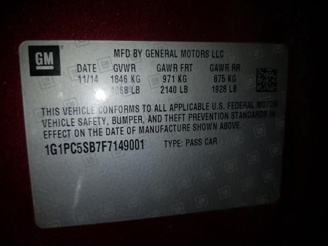 Photo 9 VIN: 1G1PC5SB7F7149001 - CHEVROLET CRUZE LT 