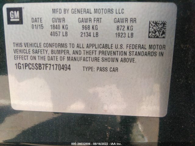 Photo 8 VIN: 1G1PC5SB7F7170494 - CHEVROLET CRUZE 