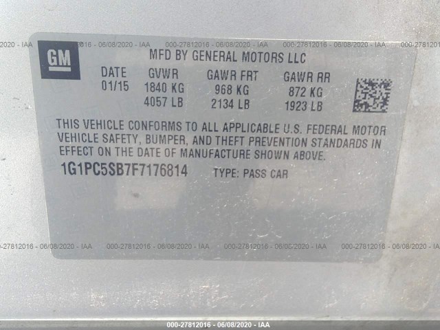 Photo 8 VIN: 1G1PC5SB7F7176814 - CHEVROLET CRUZE 