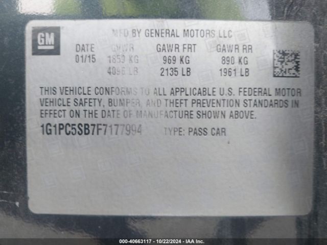 Photo 8 VIN: 1G1PC5SB7F7177994 - CHEVROLET CRUZE 