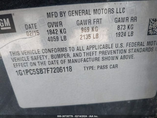 Photo 8 VIN: 1G1PC5SB7F7206118 - CHEVROLET CRUZE 