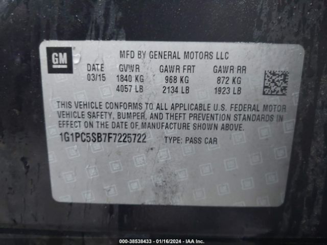 Photo 8 VIN: 1G1PC5SB7F7225722 - CHEVROLET CRUZE 