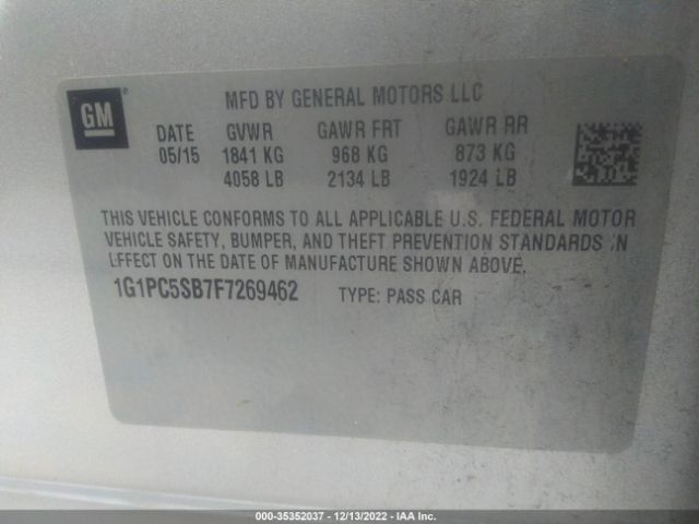 Photo 8 VIN: 1G1PC5SB7F7269462 - CHEVROLET CRUZE 