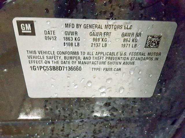 Photo 9 VIN: 1G1PC5SB8D7136660 - CHEVROLET CRUZE 