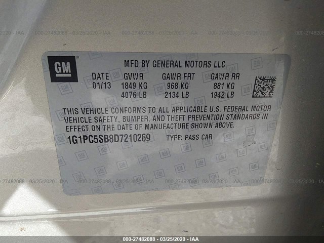 Photo 8 VIN: 1G1PC5SB8D7210269 - CHEVROLET CRUZE 