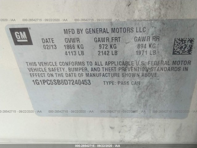 Photo 8 VIN: 1G1PC5SB8D7240453 - CHEVROLET CRUZE 