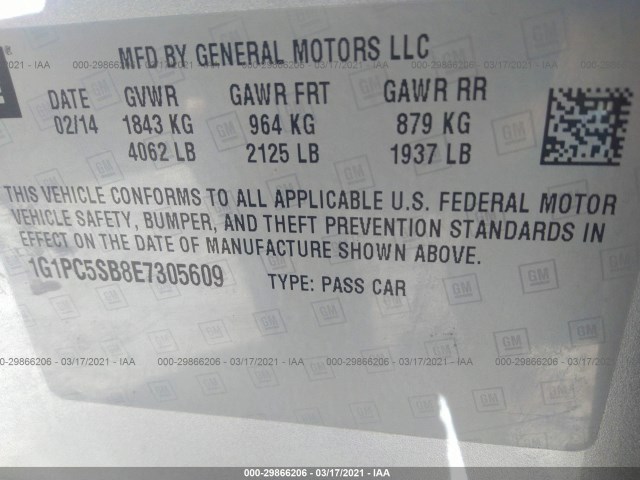 Photo 8 VIN: 1G1PC5SB8E7305609 - CHEVROLET CRUZE 