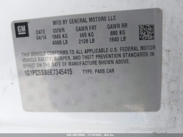 Photo 8 VIN: 1G1PC5SB8E7345415 - CHEVROLET CRUZE 