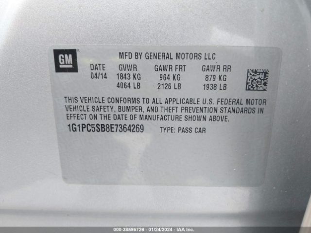 Photo 8 VIN: 1G1PC5SB8E7364269 - CHEVROLET CRUZE LT 