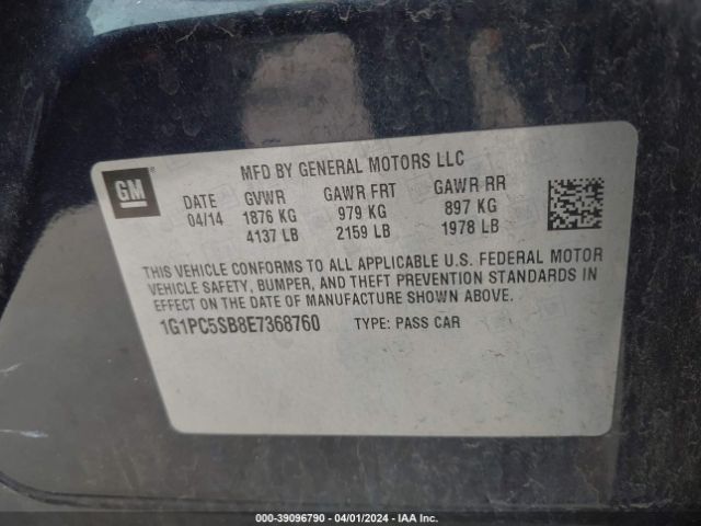 Photo 8 VIN: 1G1PC5SB8E7368760 - CHEVROLET CRUZE 