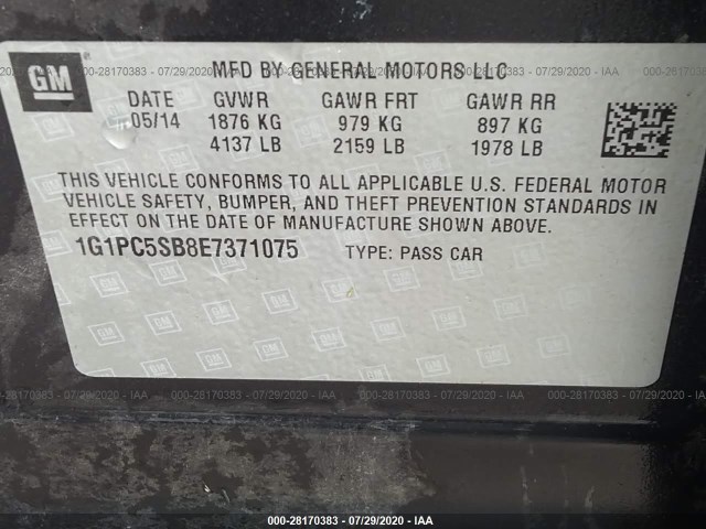 Photo 8 VIN: 1G1PC5SB8E7371075 - CHEVROLET CRUZE 