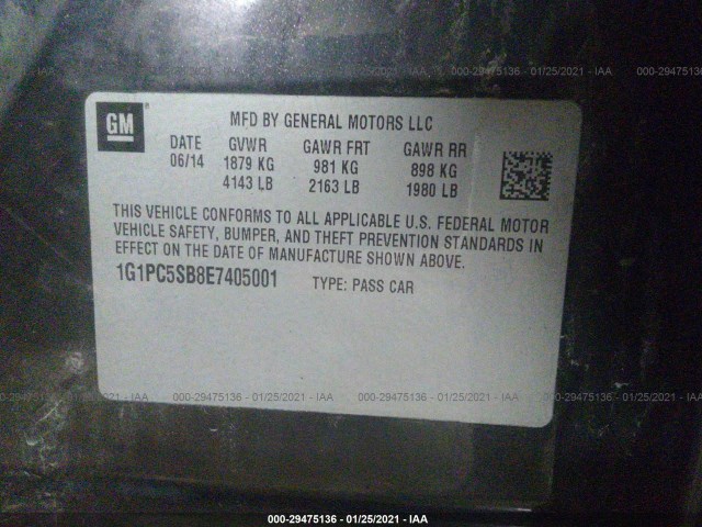 Photo 8 VIN: 1G1PC5SB8E7405001 - CHEVROLET CRUZE 