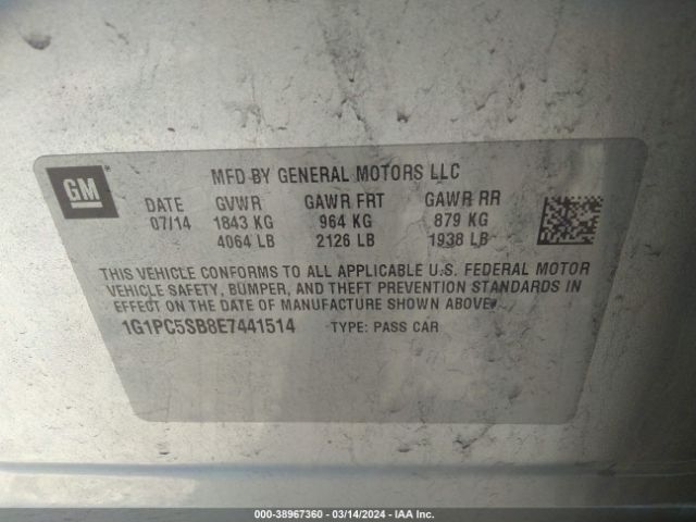 Photo 8 VIN: 1G1PC5SB8E7441514 - CHEVROLET CRUZE 