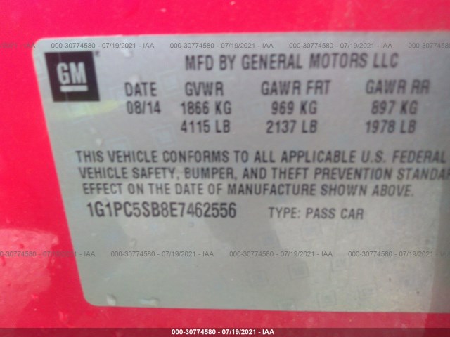 Photo 8 VIN: 1G1PC5SB8E7462556 - CHEVROLET CRUZE 