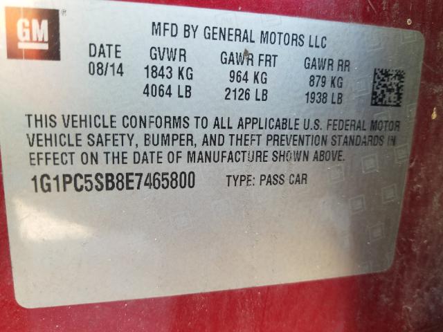 Photo 9 VIN: 1G1PC5SB8E7465800 - CHEVROLET CRUZE LT 