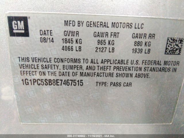 Photo 8 VIN: 1G1PC5SB8E7467515 - CHEVROLET CRUZE 