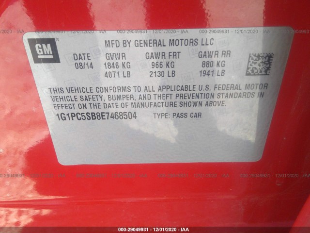 Photo 8 VIN: 1G1PC5SB8E7468504 - CHEVROLET CRUZE 