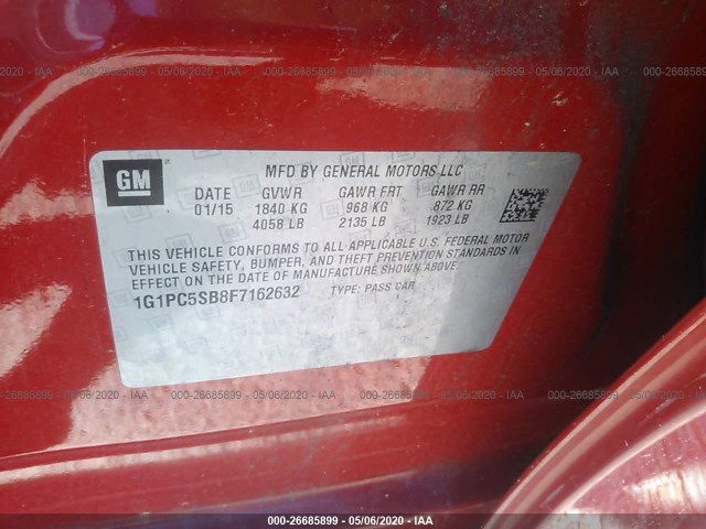 Photo 8 VIN: 1G1PC5SB8F7162632 - CHEVROLET CRUZE 