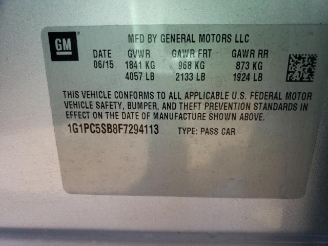 Photo 9 VIN: 1G1PC5SB8F7294113 - CHEVROLET CRUZE LT 