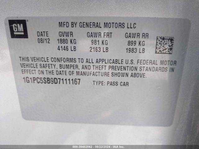 Photo 8 VIN: 1G1PC5SB9D7111167 - CHEVROLET CRUZE 